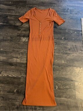 Ribbed Maxi Dress in Burnt Orange long fall pumpkin dress